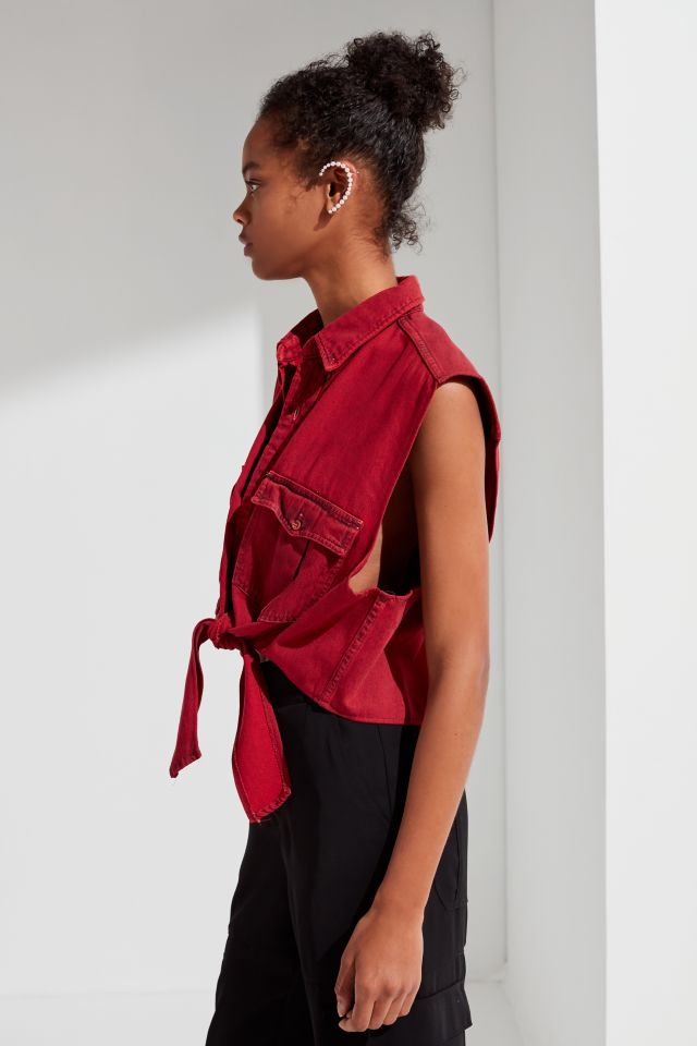 Urban Renewal Recycled Overdyed Tie-Front Button-Down Top #4