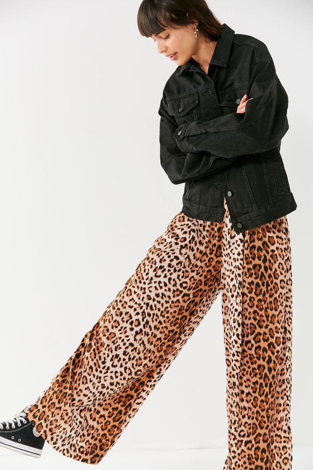 Satin Leopard Print Wide Leg Pants