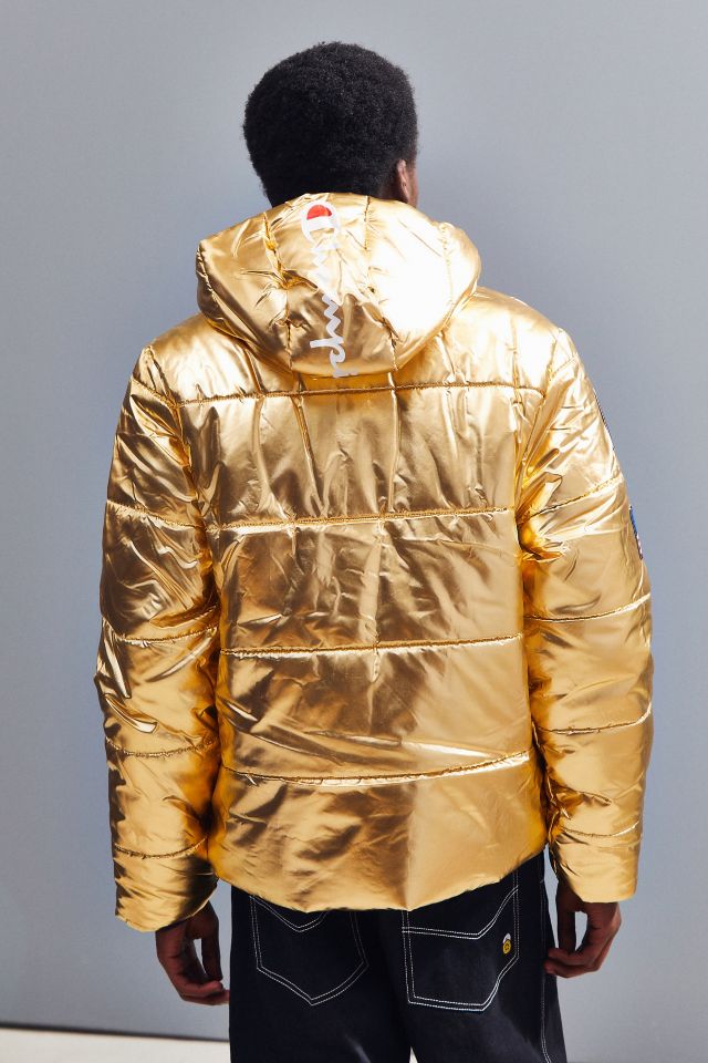 Champion metallic puffer hot sale jacket complexcon