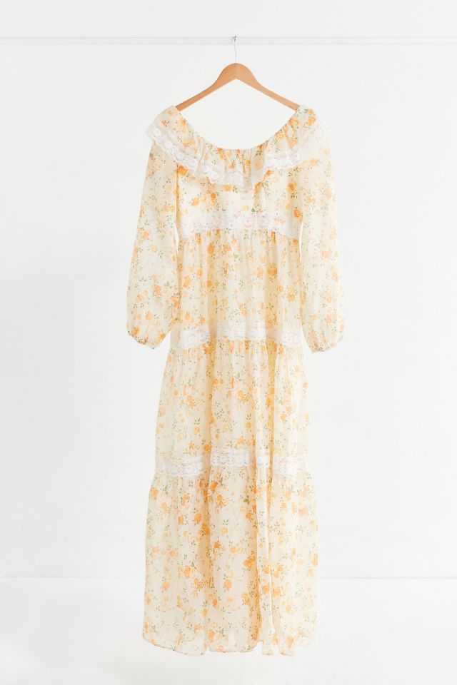 Vintage Gunne Sax Cream + Orange Floral Maxi Dress | Urban Outfitters