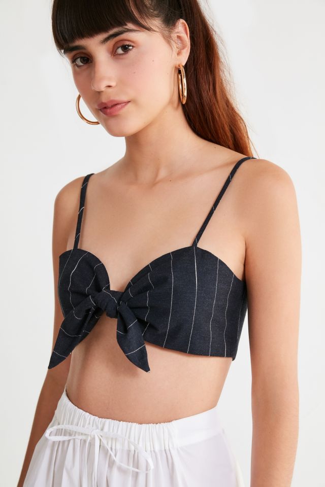 UO Pinstripe Tie-Front Bra Top