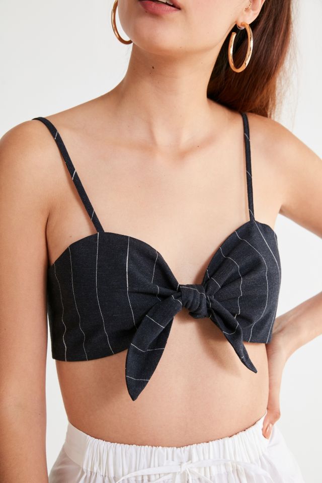 UO Pinstripe Tie-Front Bra Top