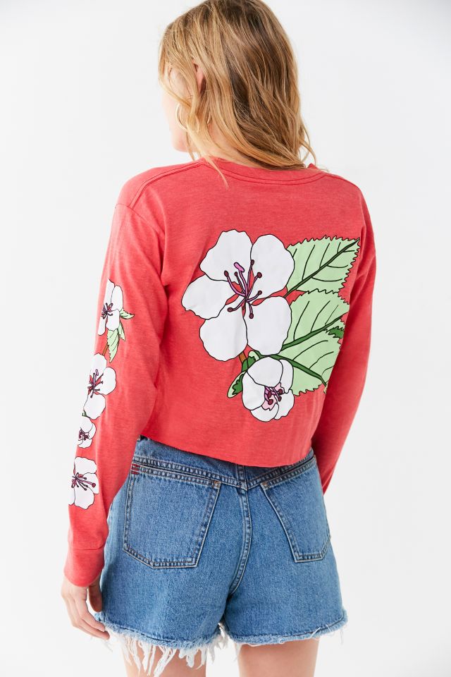 Hawaiian Flower Long Sleeve Cropped Tee #1