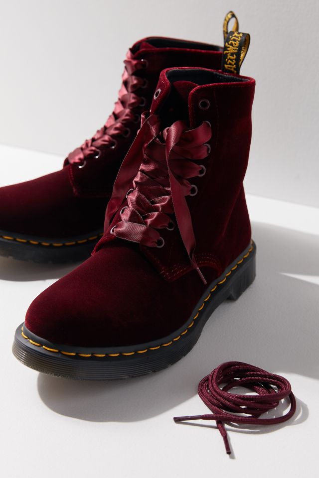 Dr martens red hot sale velvet boots