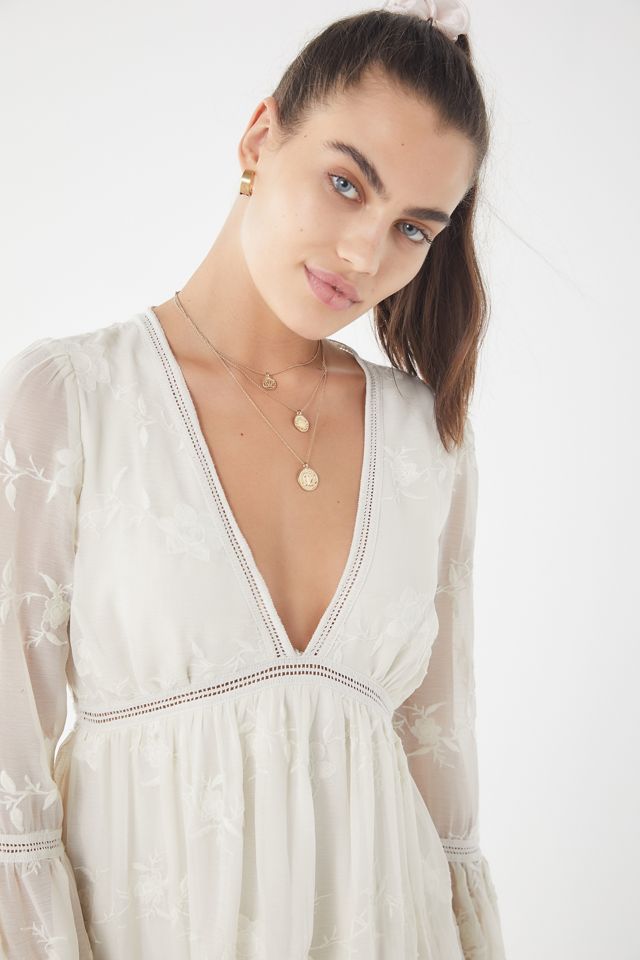 UO Clara Embroidered Empire-Waist Dress | Urban Outfitters