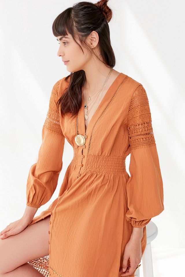 UO Kian Embroidered Button-Down Midi Dress #1