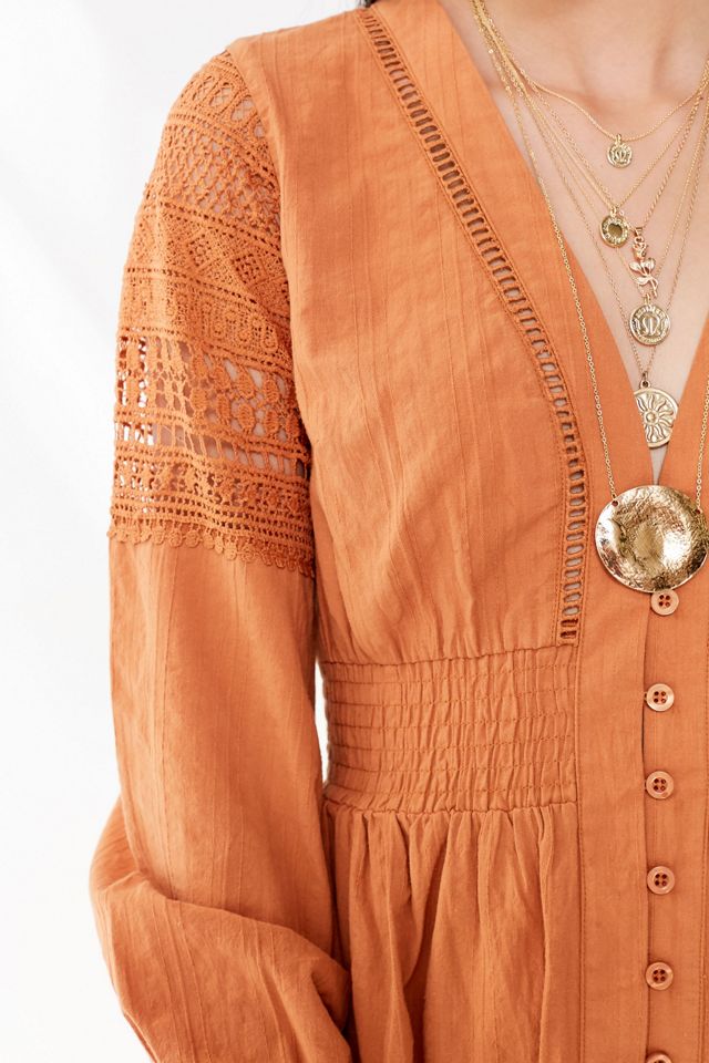 UO Kian Embroidered Button-Down Midi Dress #3