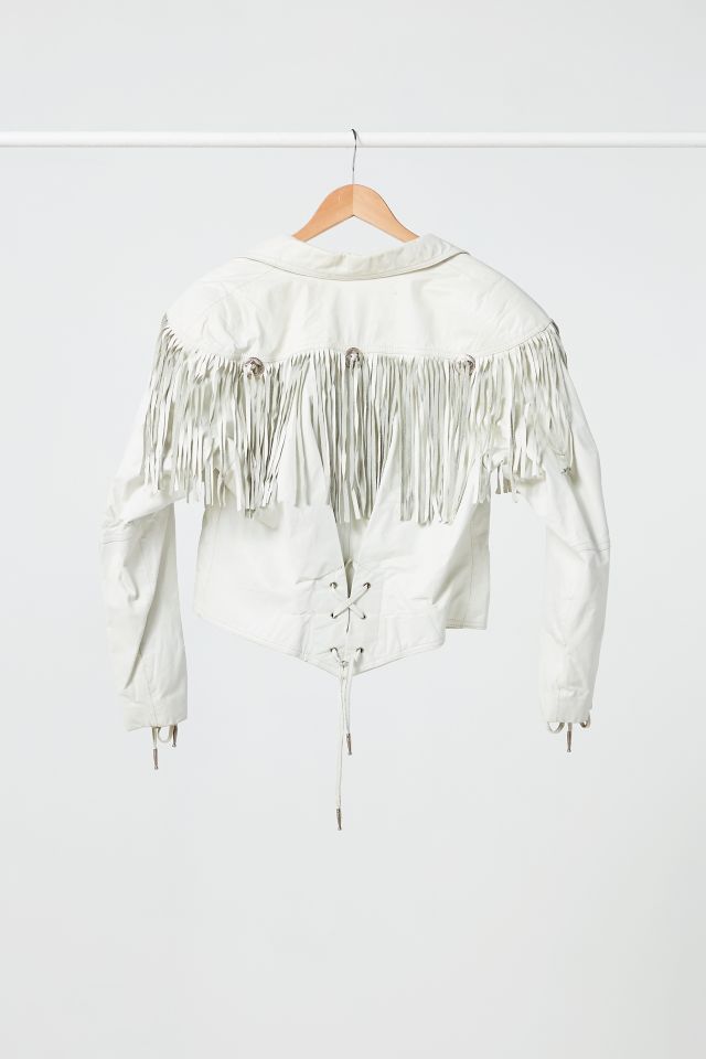 Veste de cuir blanc à franges vintage #2