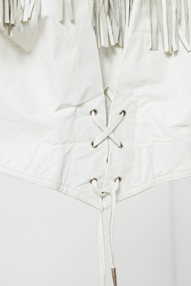 Veste de cuir blanc à franges vintage #3