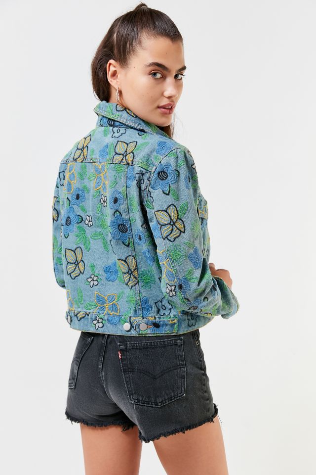 UO Floral Embroidered Trucker Jacket #1