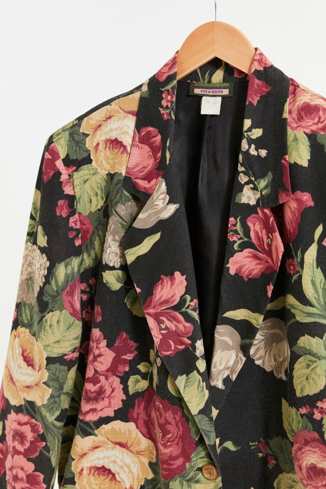 Vintage Oversized Black Floral Blazer Jacket #1