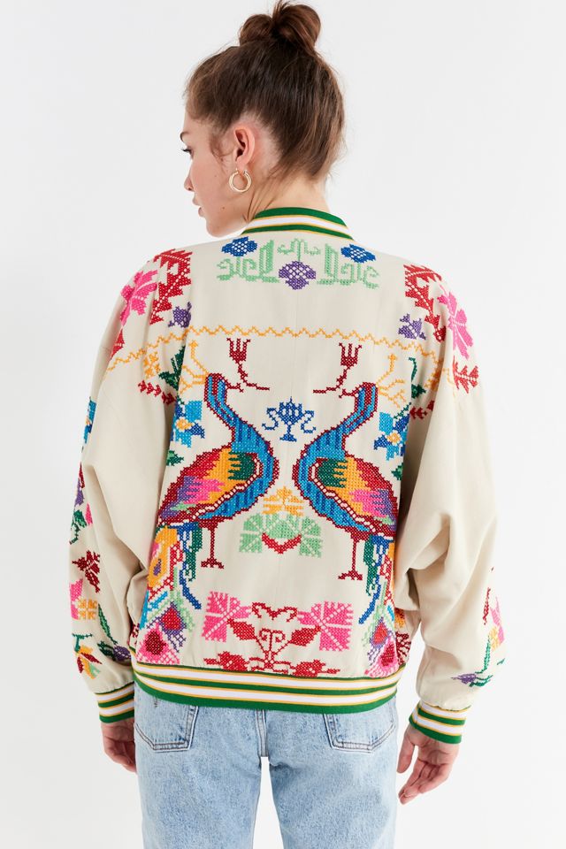 UO Peacock Paradise Cross-Stitch Bomber Jacket #1