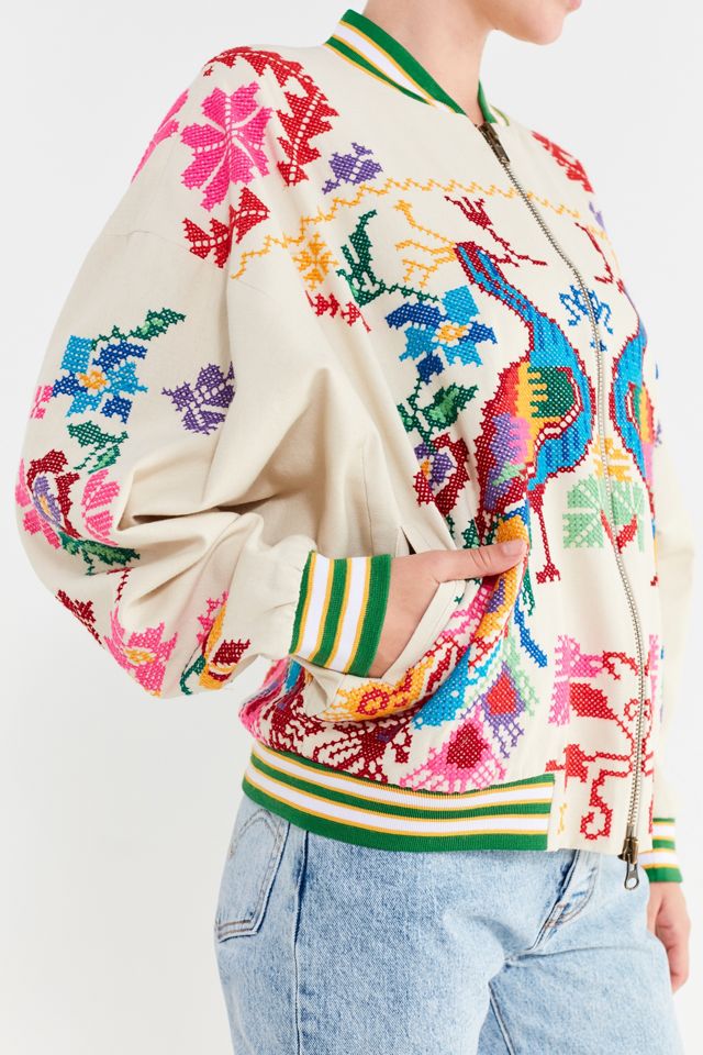 UO Peacock Paradise Cross-Stitch Bomber Jacket #3