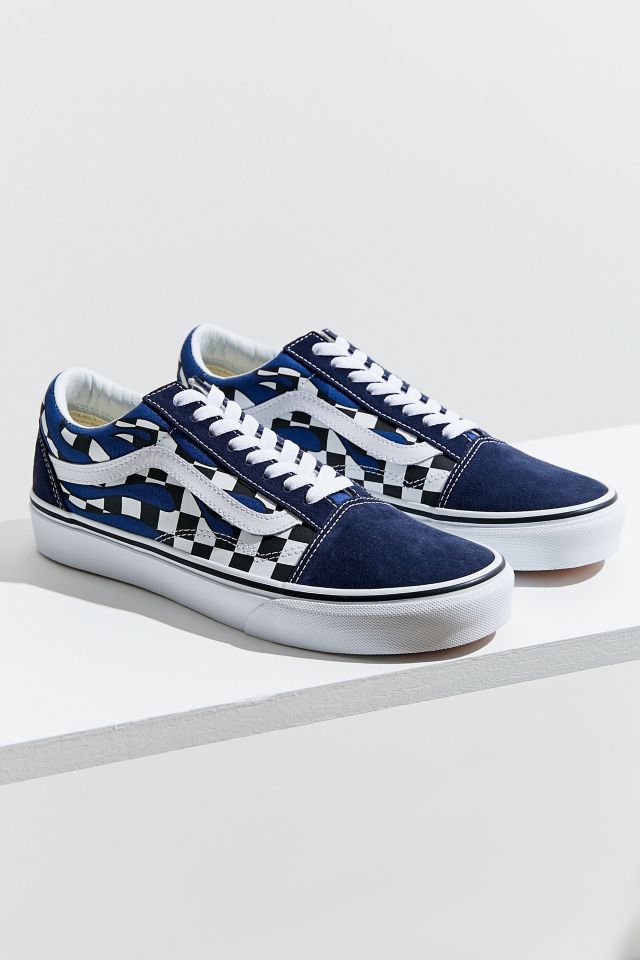 Vans old skool checkerboard flame navy & white sale