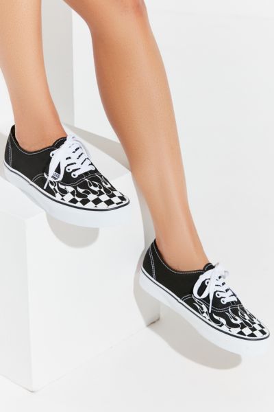 vans authentic checkerboard flame black & white skate shoes