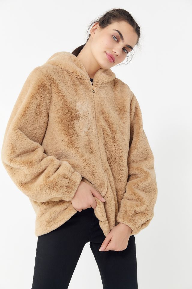 Faux Fur Zip Up Hooded Jacket - Vera's Eyecandy