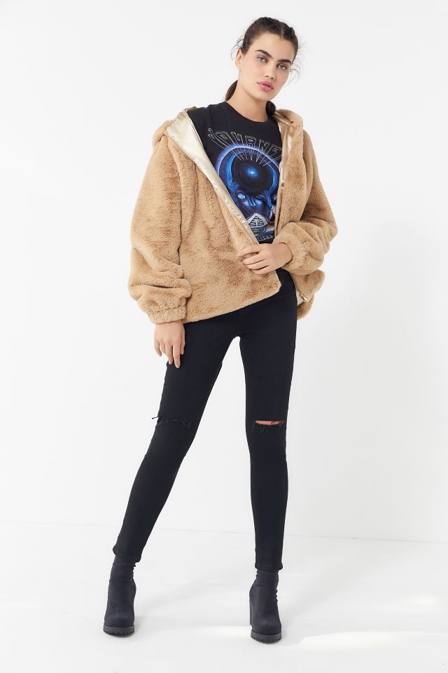 Uo faux fur online hoodie sweatshirt