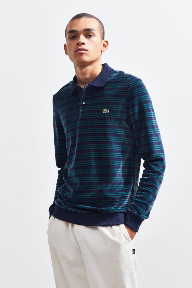 Lacoste Relaxed Fit Striped Velour Long Sleeve Polo Shirt