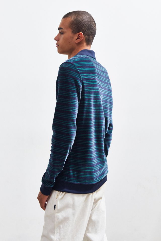 Lacoste Relaxed Fit Striped Velour Long Sleeve Polo Shirt | Urban