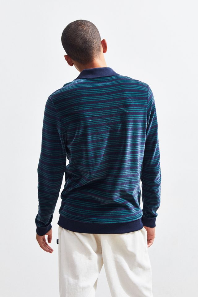 Lacoste Relaxed Fit Striped Velour Long Sleeve Polo Shirt | Urban
