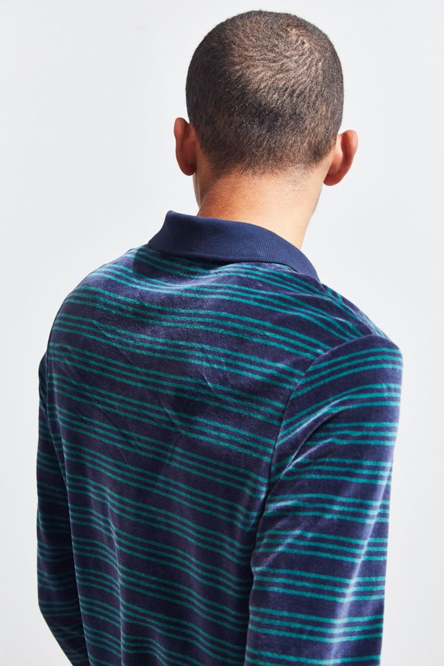 Lacoste Relaxed Fit Striped Velour Long Sleeve Polo Shirt | Urban