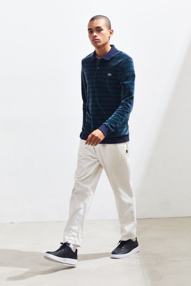 Lacoste Relaxed Fit Striped Velour Long Sleeve Polo Shirt