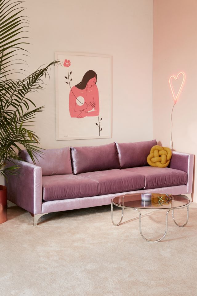 Pink deals velvet couch