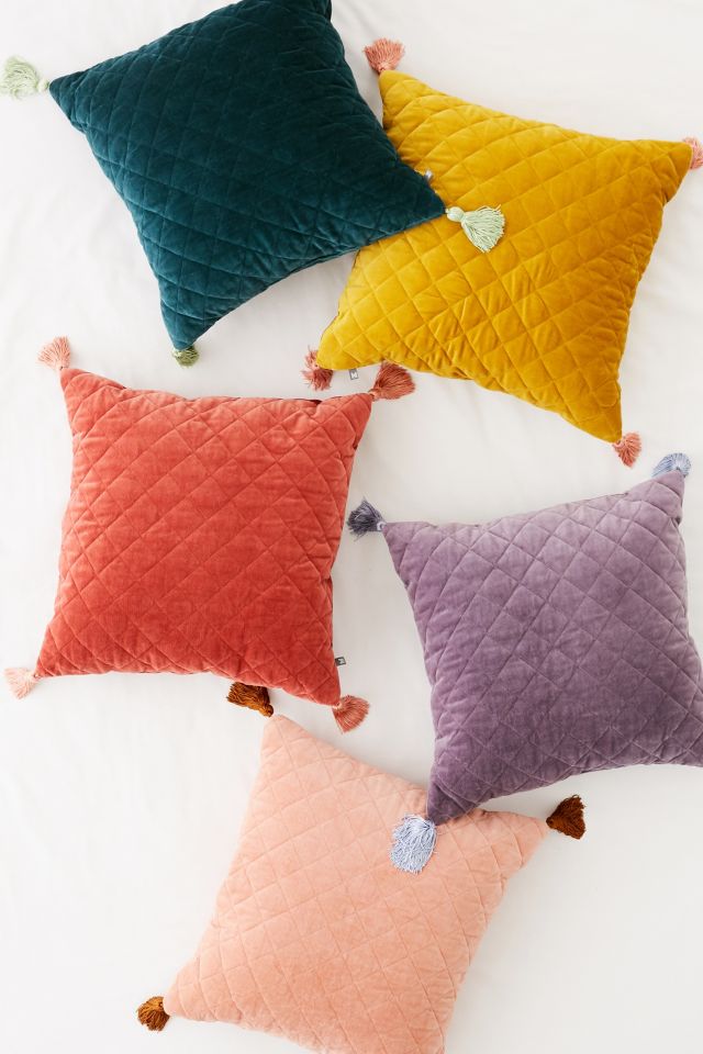 Quilted Velvet Tassel Throw Pillow