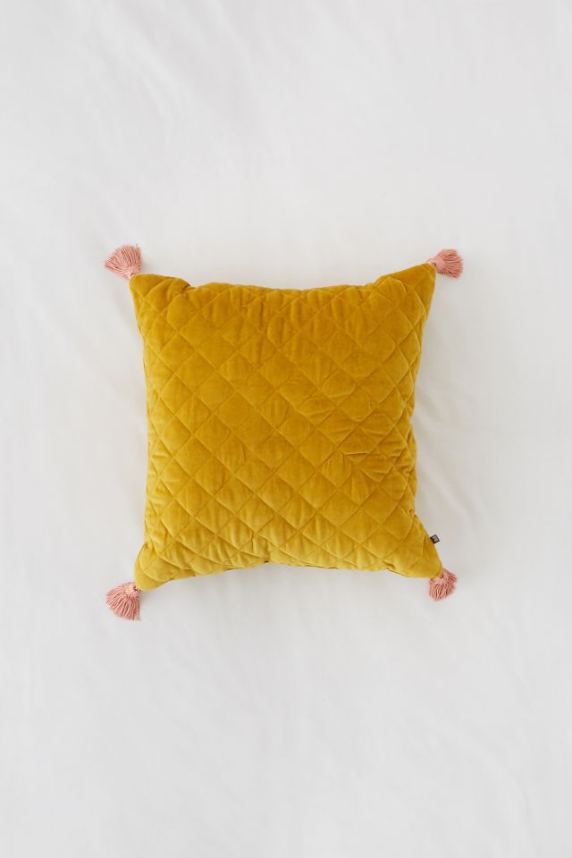 Quilted Velvet Tassel Throw Pillow #1
