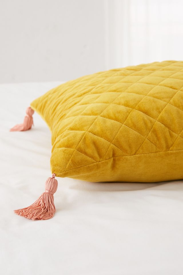 Quilted Velvet Tassel Throw Pillow #2