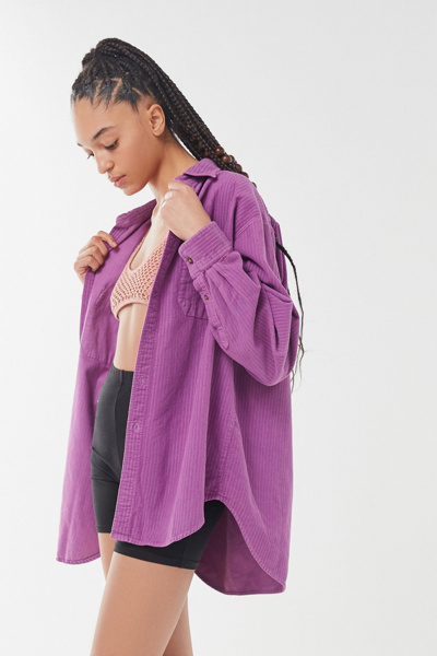 Refresh Pocketed Button Down Corduroy Top - Beige