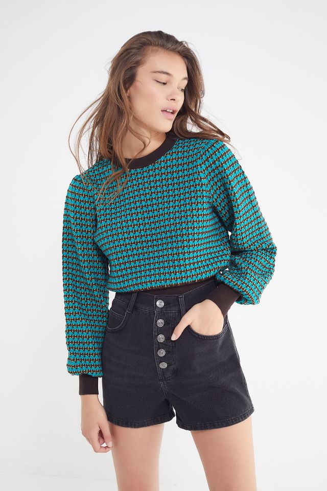 UO Oliver Balloon Sleeve Cropped Sweater Urban Outfitters