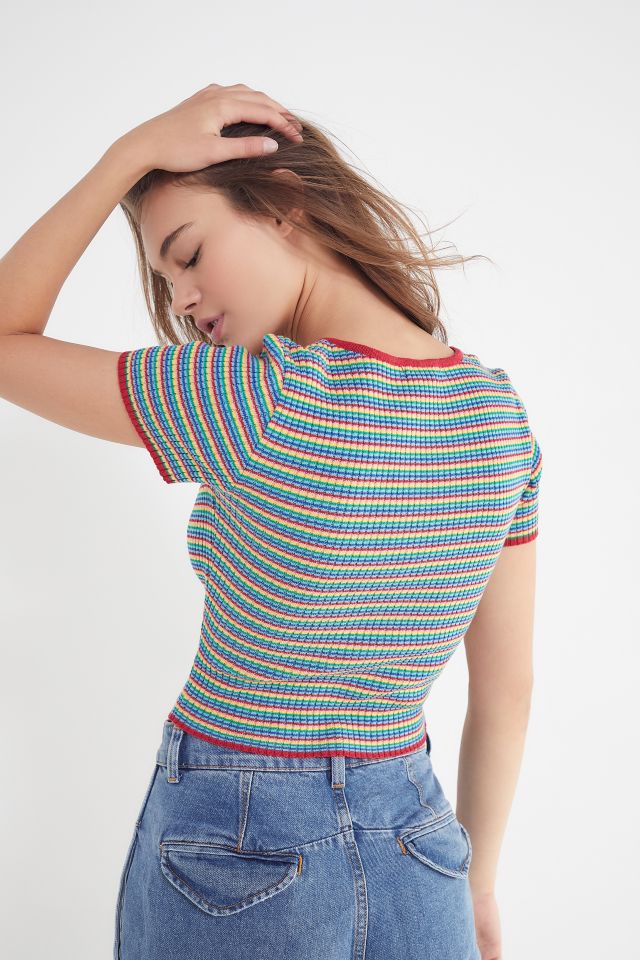 UO Rainbow Striped Surplice Sweater  #1