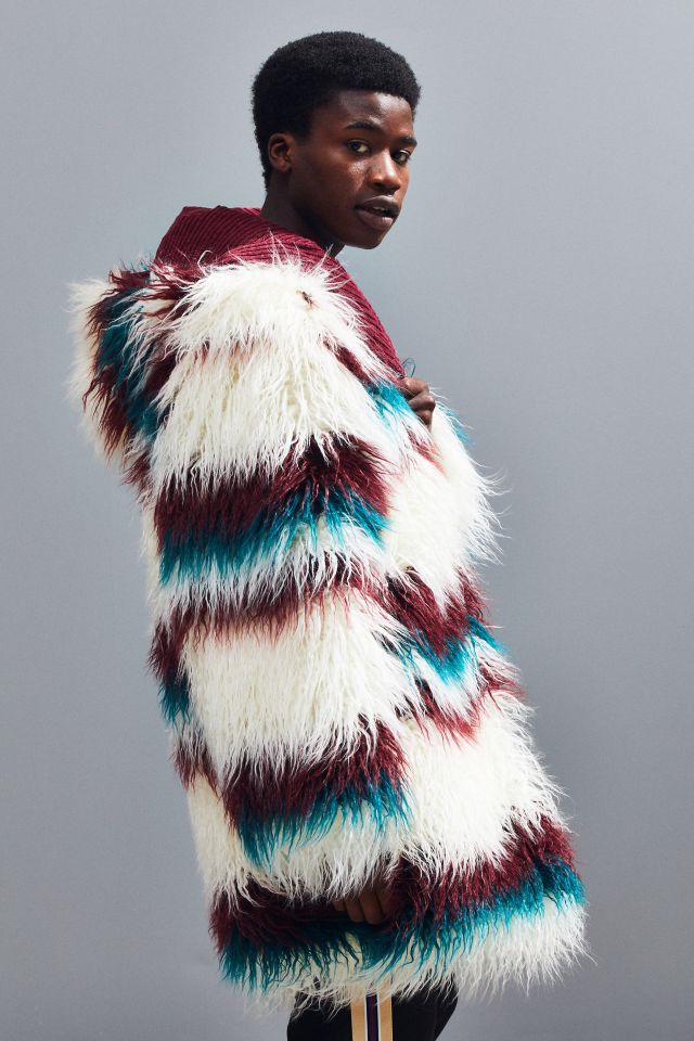 Fried Rice Vibrant Stripe Faux Fur Coat #2