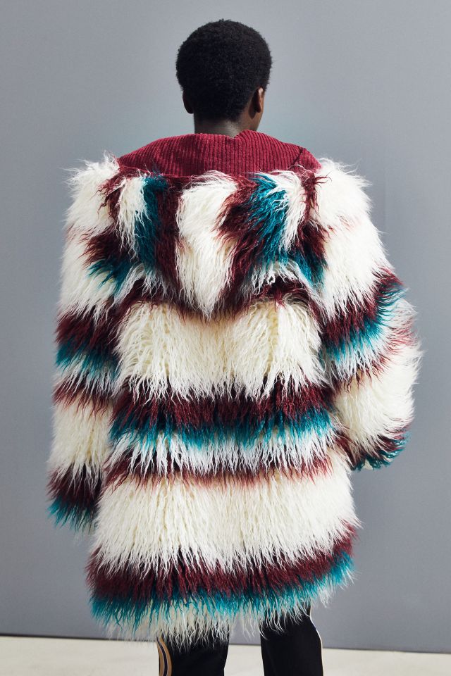 Fried Rice Vibrant Stripe Faux Fur Coat #3