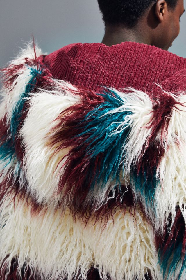 Fried Rice Vibrant Stripe Faux Fur Coat #4