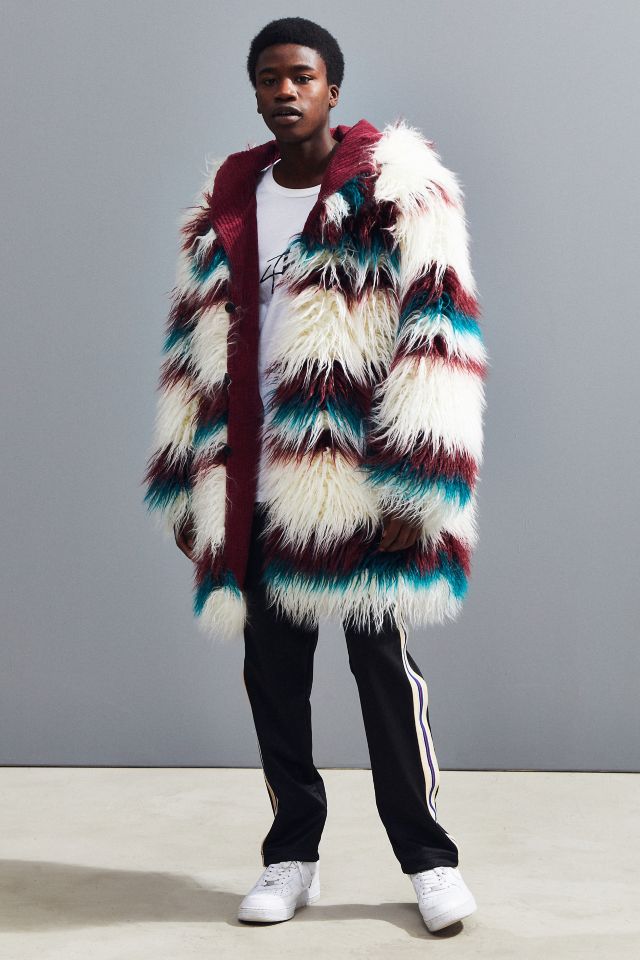 Fried Rice Vibrant Stripe Faux Fur Coat #5