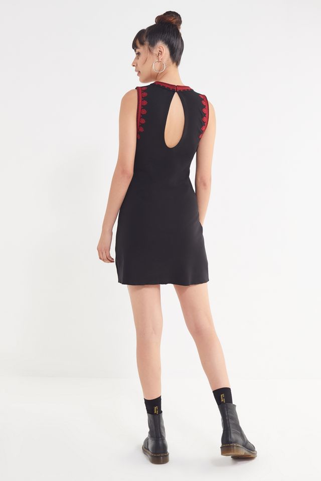 UO Embroidered Ponte Mock-Neck Dress | Urban Outfitters