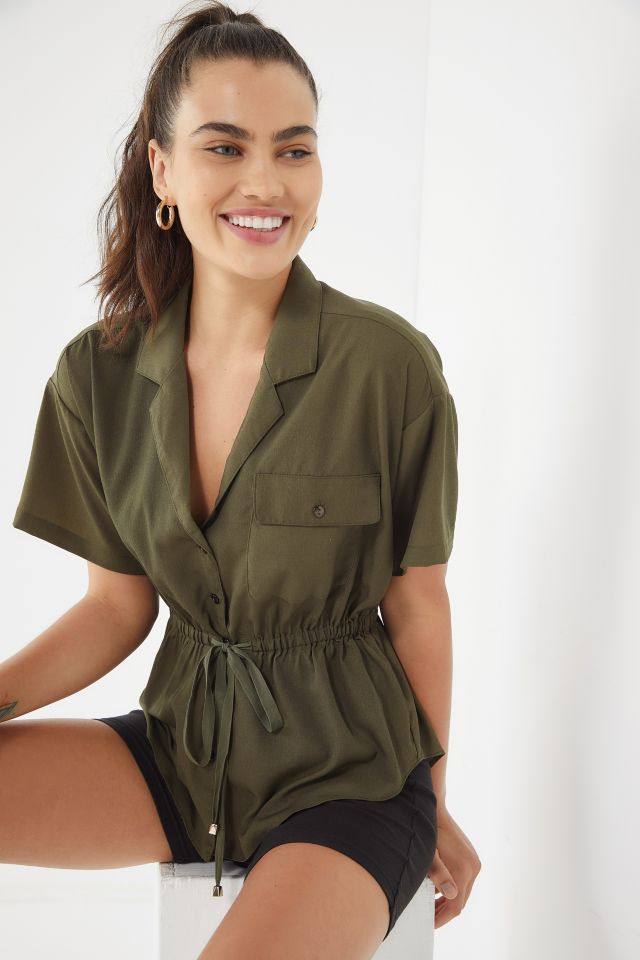 UO Drawstring Safari Button-Down Shirt #1