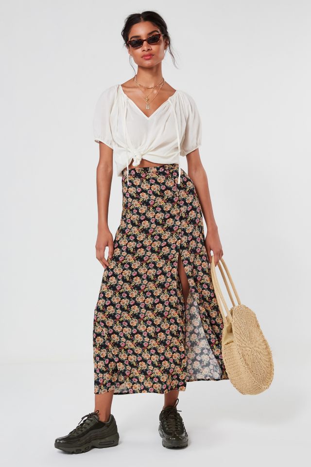 Floral button outlet up maxi skirt