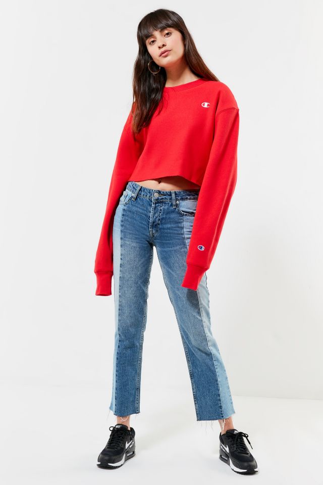 Champion red cropped sweatshirt hot sale