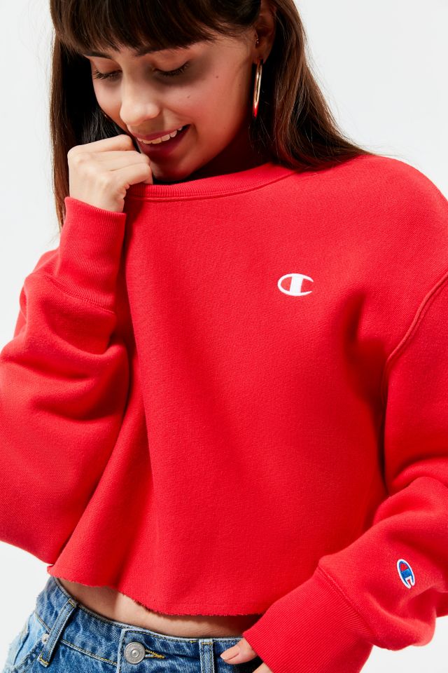 Red cropped champion discount sweatshirt