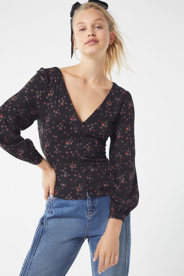 UO Remi Button-Down Floral Top | Urban Outfitters