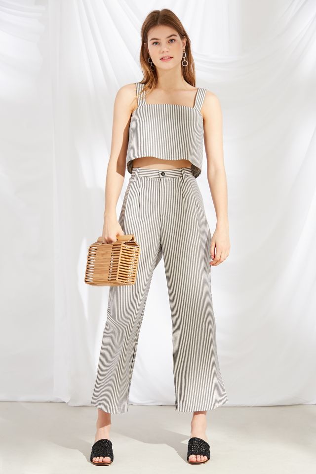 Urban Outfitters Uo Martha Pinstripe Pleated High-waisted Trouser Pant in  Black