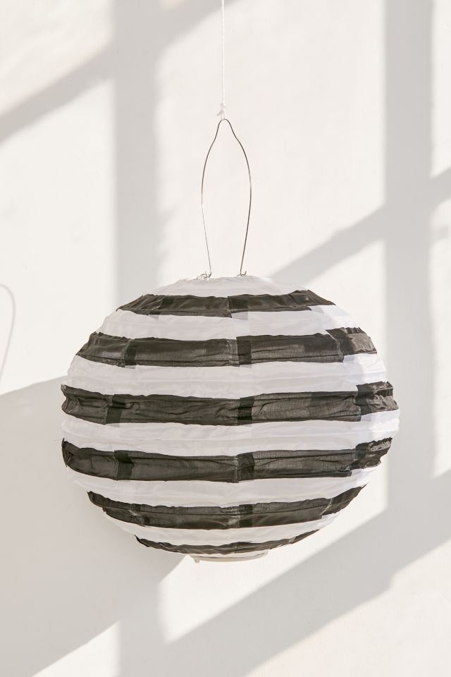 Soji™ Black + White 14” Striped Round Solar Lantern #1