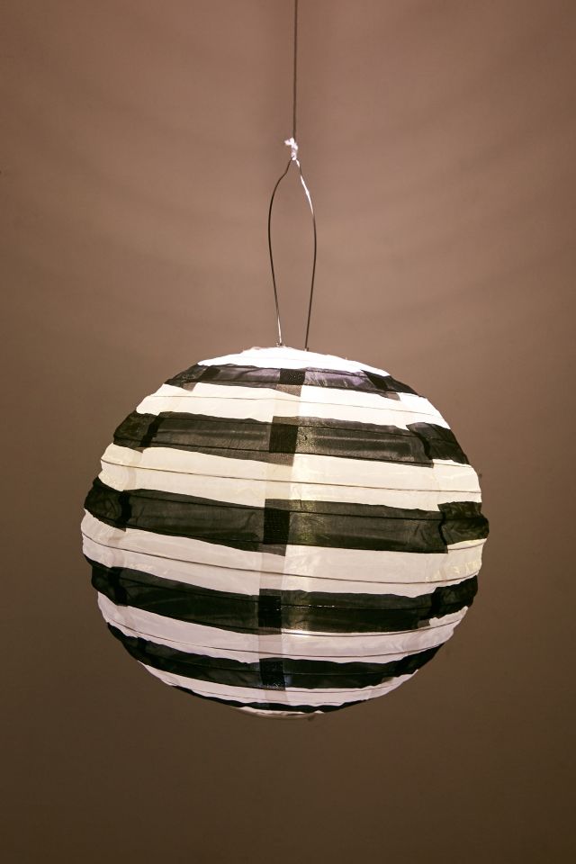 Soji™ Black + White 14” Striped Round Solar Lantern #2