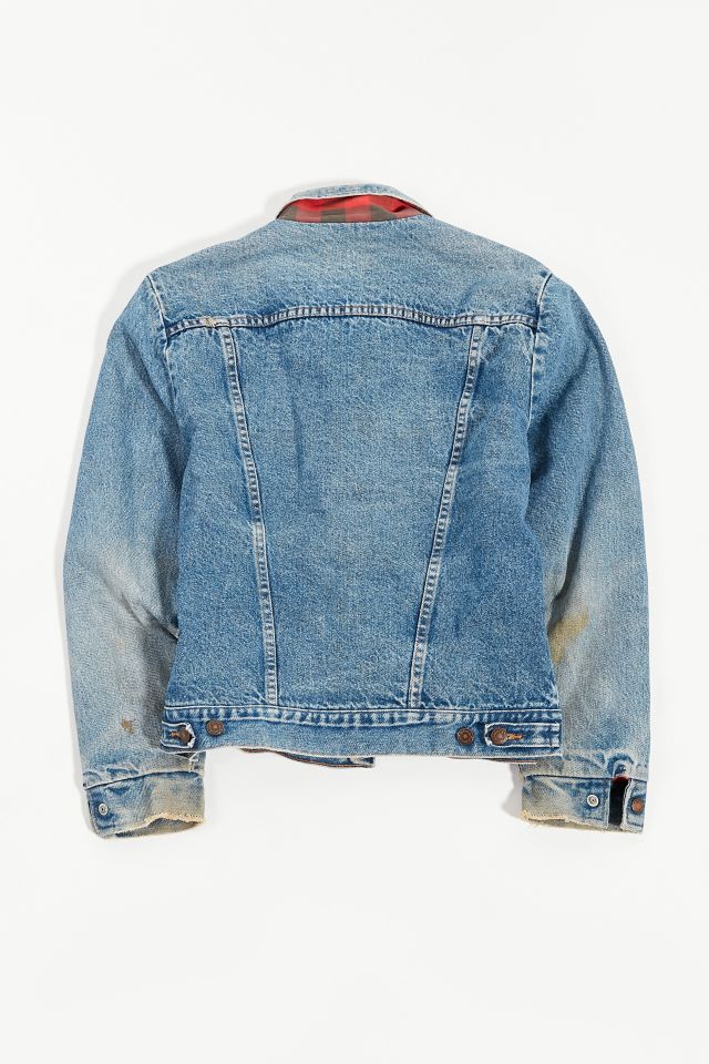 Vintage Wrangler Red Plaid Lined Denim Trucker Jacket #3