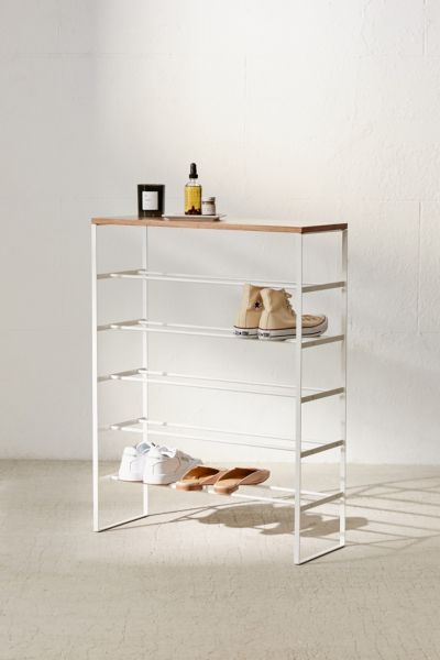 Yamazaki Wood Top Shoe Rack Tower - 6 Tier - Black