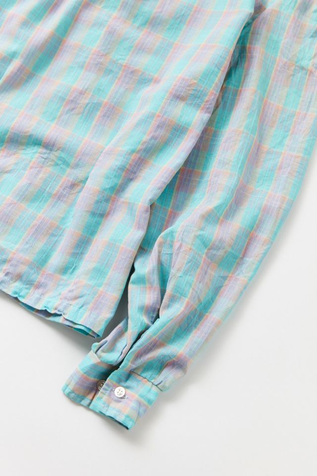 Vintage ‘90s Frilled Neck Plaid Button-Down Shirt #3
