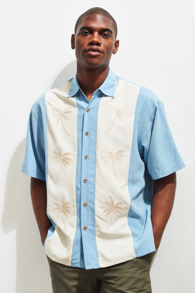 Bamboo Cay Embroidered Palms Panel Short Sleeve Button-Down Shirt